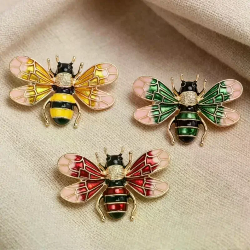 Multi Color Enamel Bee Brooch Gold Plated Details Fine Craft For Outfit Decoration Daily Wear And Gifts For Women