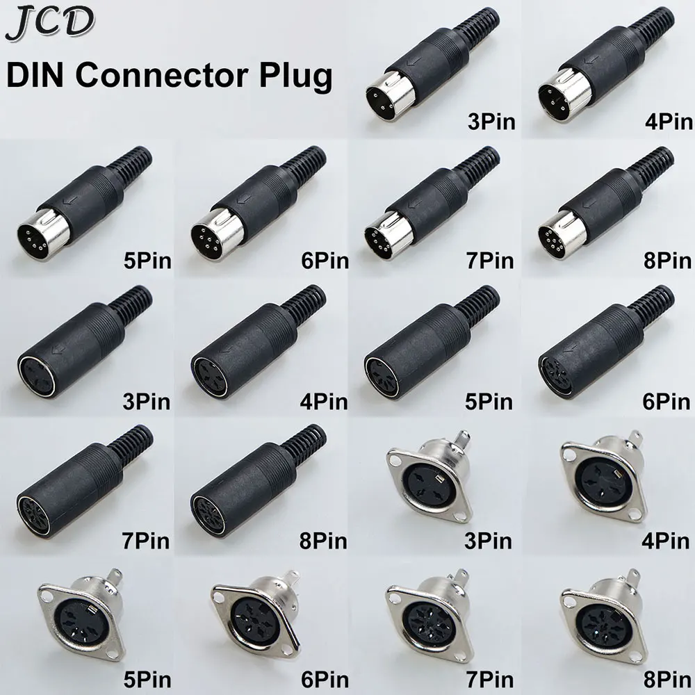 JCD 1-10PCS DIN Audio Adapter 3/4/5/6/7/8 Pin DIN Male Female Plug with Plastic Handle Socket Panel Mount Chassis Connector