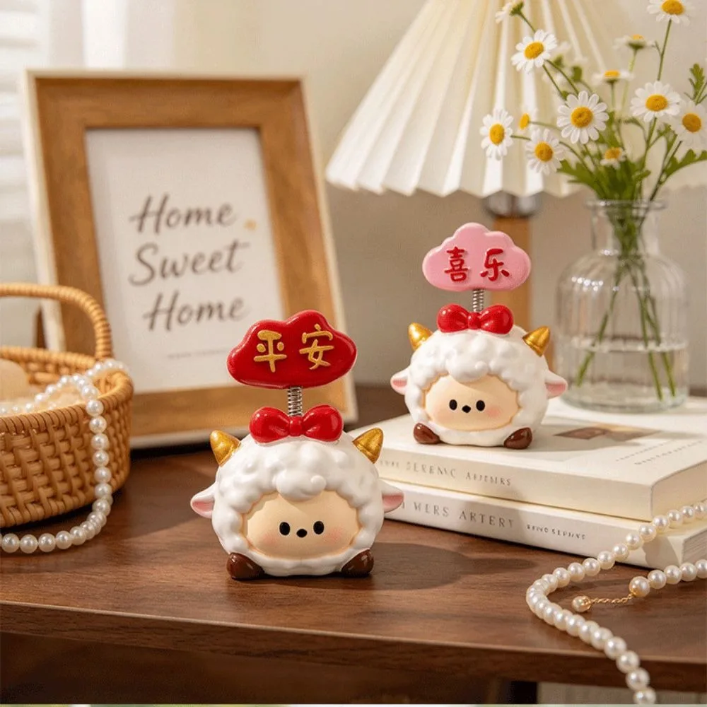 Creative Rotating Sheep Figurine Shaking Head Resin Auto Interior Lamb Ornament Handmade Cartoon Chinese Zodiac Figurine