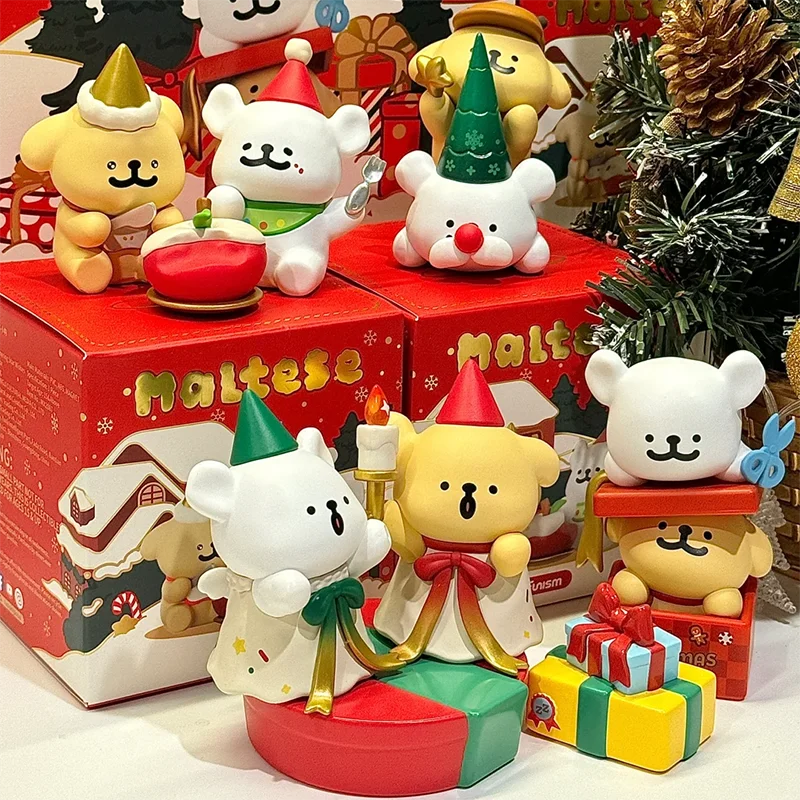 Maltese Line Puppy Christmas Series Blind Box Action Figure Toys Kawaii Anime Peripheral Model Cartoon Decor Mystery Box Toys