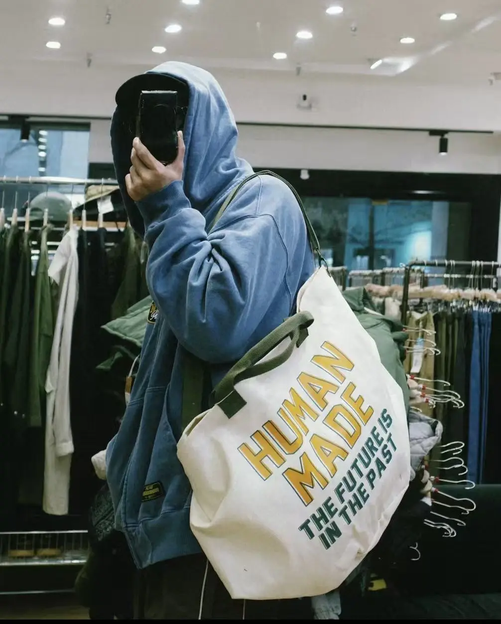 New Human Made Canvas Tote Letter Print Vintage Japanese Style Casual Large Shoulder Bag