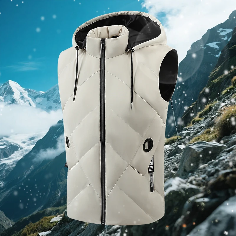 

New Men's Fashionable Winter Vests Autumn Mens Outerwear Young Adults Detachable Hood Vests Warm Sleeveless Jacket Men Plus Size