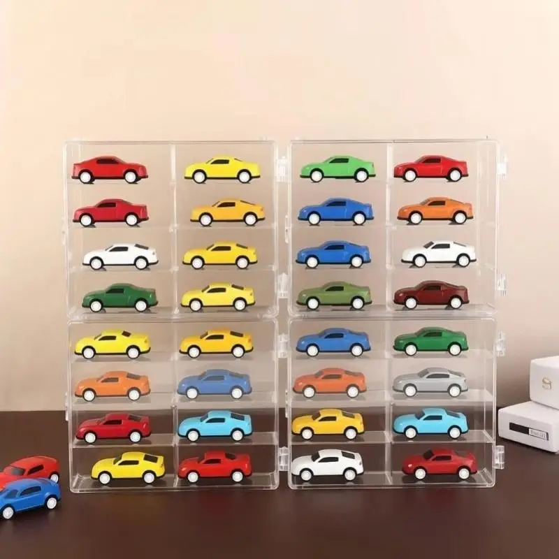 Plastic Display Cabinet 1/8 Slots Transparent Storage Box Toy Figurine Car Model Mini Cartoon Doll Organizer