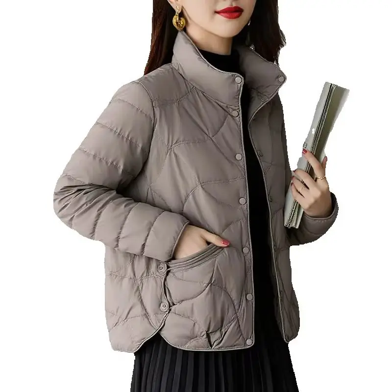 New Autumn Winter Light Thin White Duck Down Jacket Parkas Women Warm Single-breasted Down Coat Ladies Bigsize Puffer Outwears