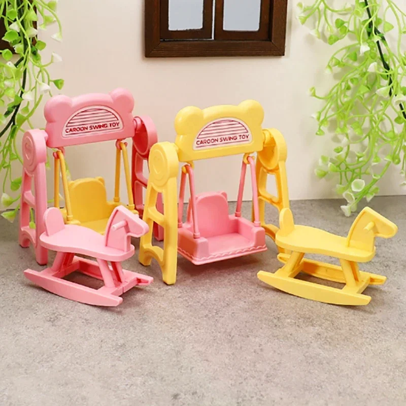 1set DIY Gifts Dollhouse Macaron Doll Toys Miniature for Kit Kids Swing Baby Pretend Girls Color Accessories Play Horse