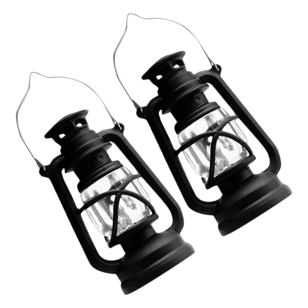 

2Pcs Mini Kerosene Lamp Plastic DIY Decoration Halloween Micro Landscape Ornament Black Lantern Dollhouse Accessory Camping