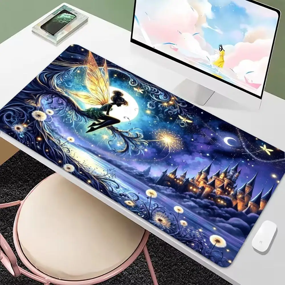 Forest Fairy Dandelion Moonlight Anime XXL Mouse Pad Non Slip Rubber Base HD Print Large Desk Mat for Cute Office Computer