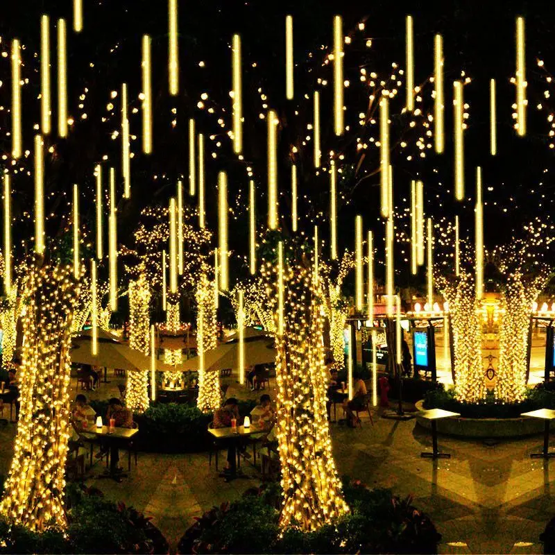 Christmas Lights US Plug/EU Plug Meteor Shower LED String Lights 8Tubes Street Decoration Fairy Garland Wedding Outdoor Lighting