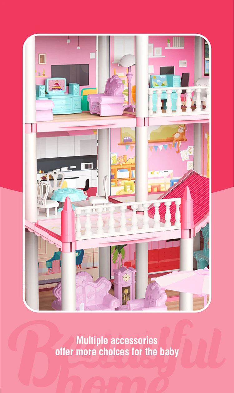 Mädchen Puppenhaus Spielzeug Kinder Pretend Spielen Puppenhaus Villa Patchwork Traum Möbel Hause Puppenhaus für Kinder Weihnachten Spielzeug Geschenke – Detail 6