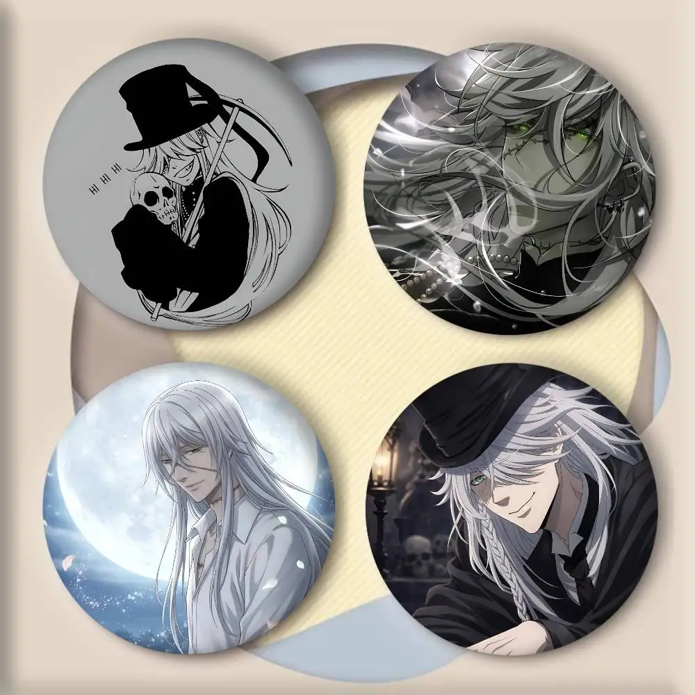 Anime B-Black B-Butler Undertaker Cartoon-Abzeichen Runde Kunstbrosche Kleidung Rucksack Accessoires Reversnadel Laserh