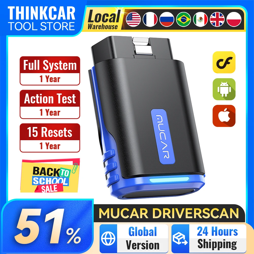 MUCAR Driverscan 2025 Diagnostic Tool Full System OBD2 Scanner 15 Resets BI-Directional Control Code Reader Check Engine Light