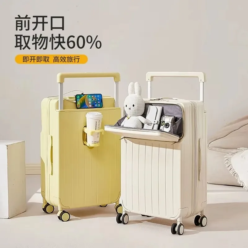 

Стильный деловой чемодан Сверхлегкий компактный алюминиевый каркас Влагостойкий чемодан на колесике с передней молнией Держатель для чашки Ручная кладь