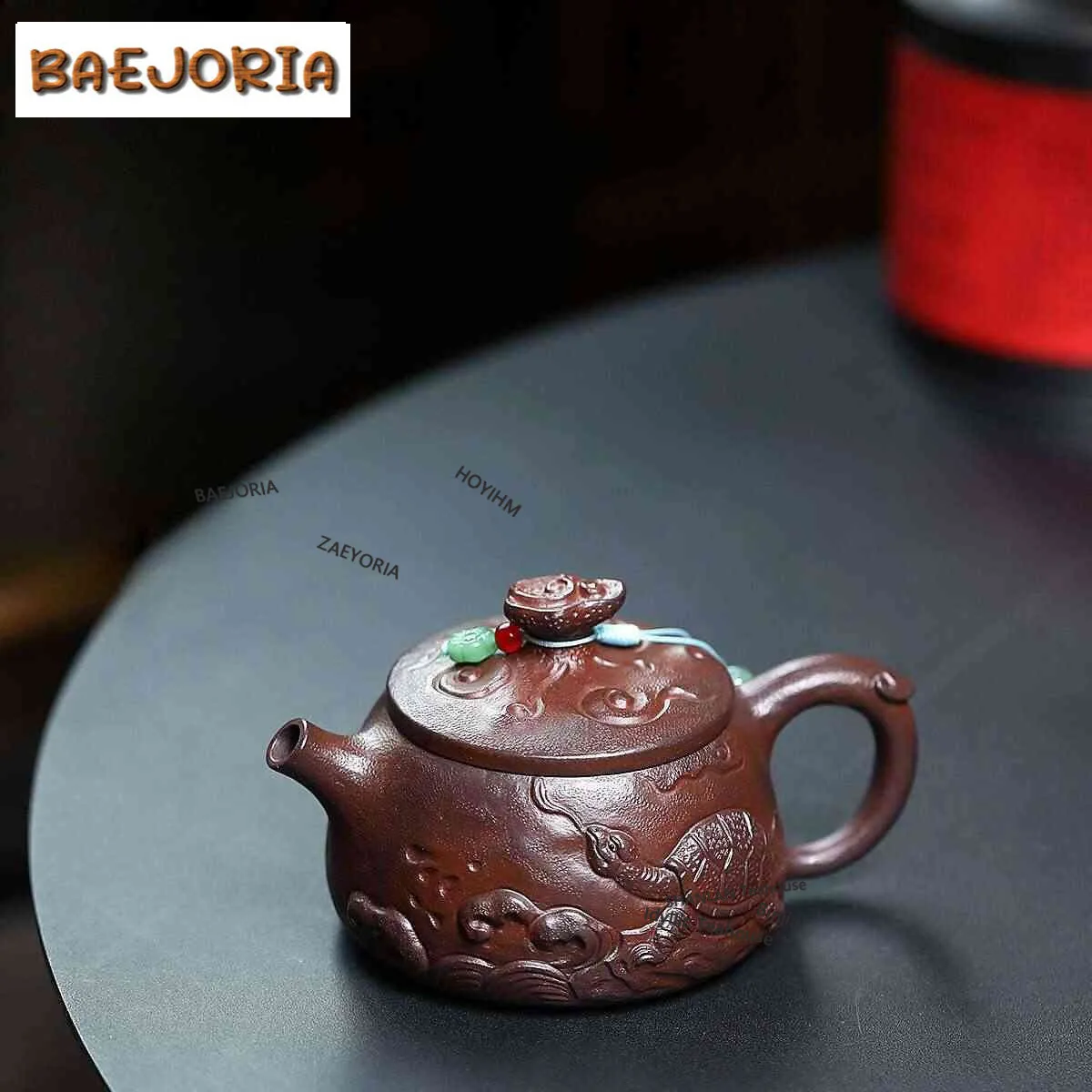 BAEJORIA 220ml Yixing Purple Clay Teapots Master Handmade Stone Scoop Turtle Pot Raw Ore Purple Mud Kettle Zisha Tea Set