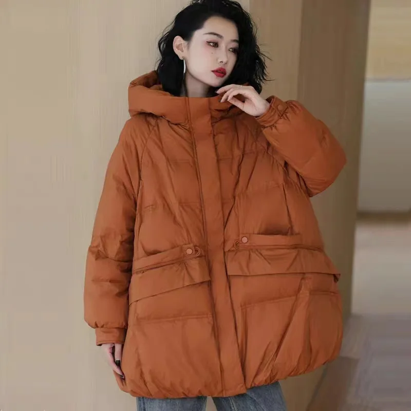 Women\'s Down Jacket Hooded Loose Jacket 2024 Autumn Winter Korean Fashion Warm Casual Coats Down Fill Parkas Abrigo Mujer