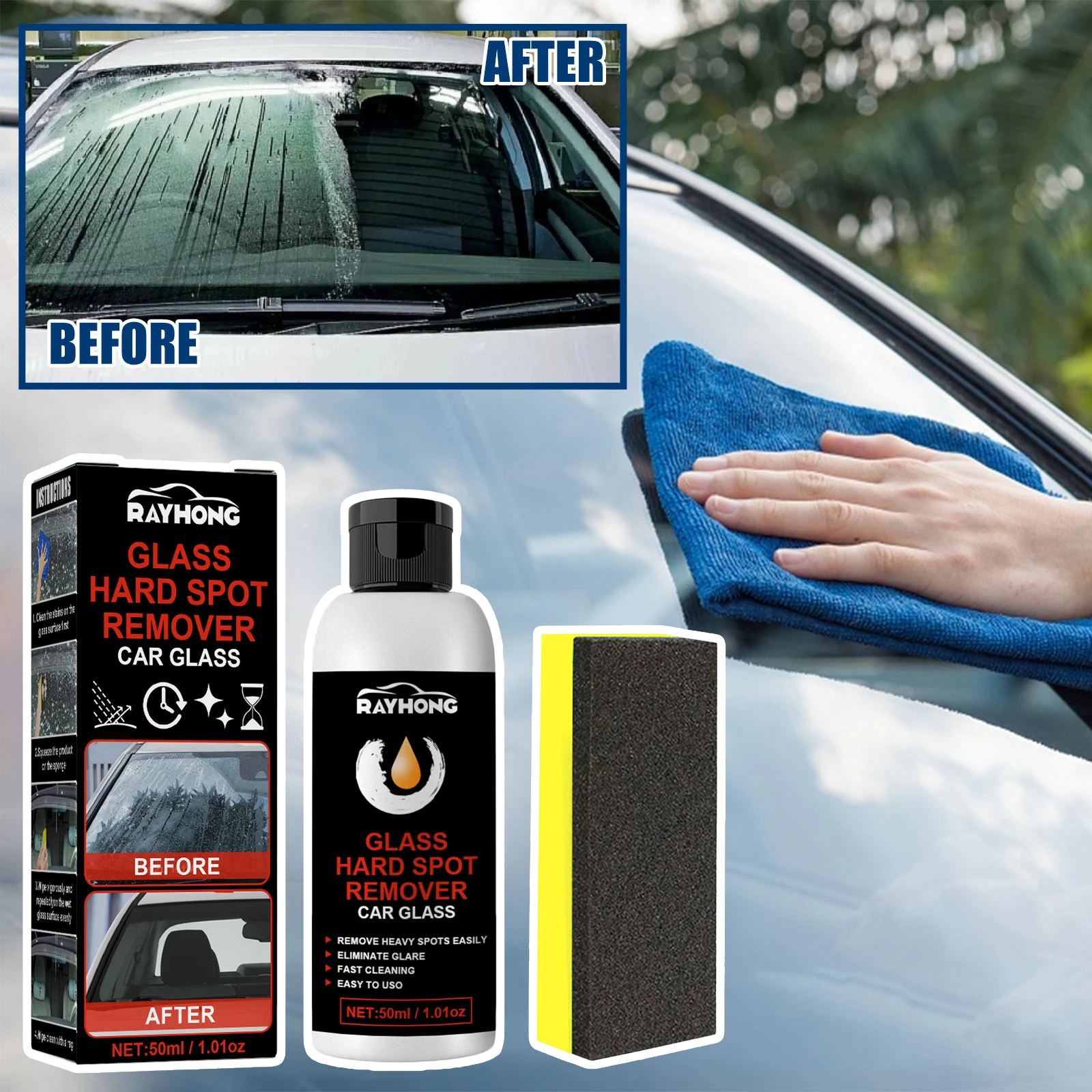 Car Windshield Oil Film Removing Paste Set Glass Polishing Coating Rainproof Anti-fog Agent with Cleaning Sponge