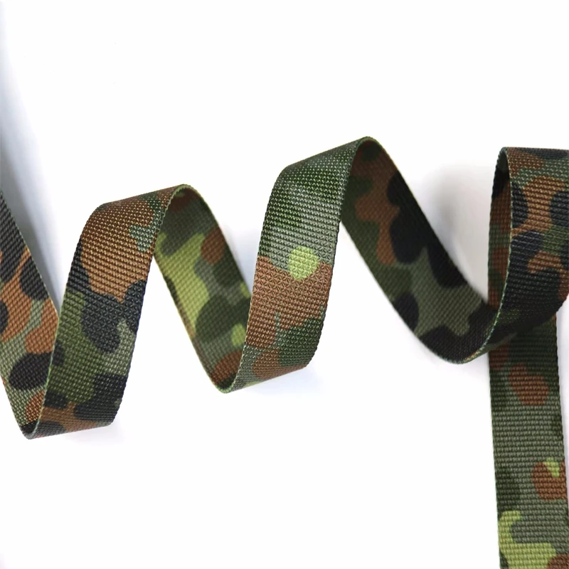 2.5cm Width Jungle German Flecktarn Camouflage Webbing Non-elastic Edging Strap Knapsack Belt Fabric Accessory 1 Meter