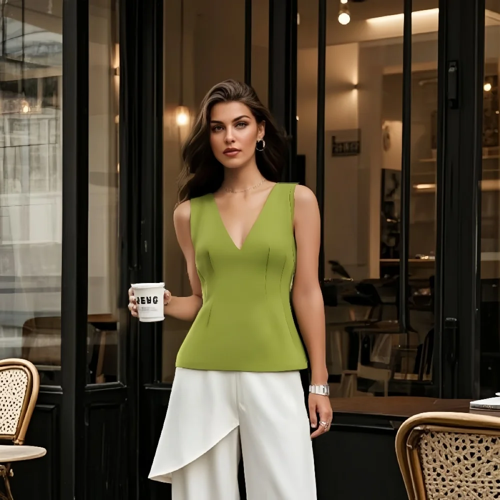 

Taop&Za's new sleeveless top for women features a deep V-neckline and ruffled hem for a chic and elegant look