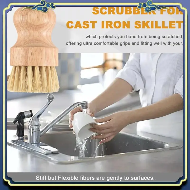 

A56P-Bamboo Dish Brush 2Pcs Bamboo Mini Scrub Brush Pot Brushes Dish Scrubber For Cast Iron Skillet, Kitchen Sink, Bathroom