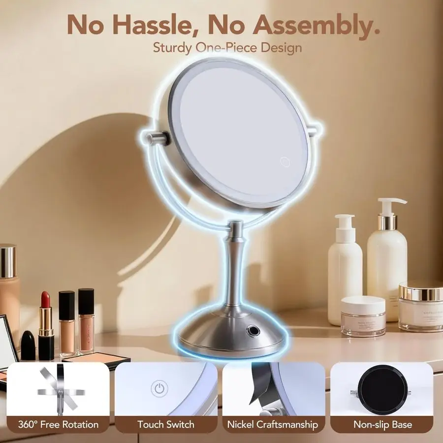 Vanity Mirror with Lights,360 Magnifying mirror with Light 10X,3 Light Settings Magnifying Mirror,Rechargeable Makeup Mirror,Dim