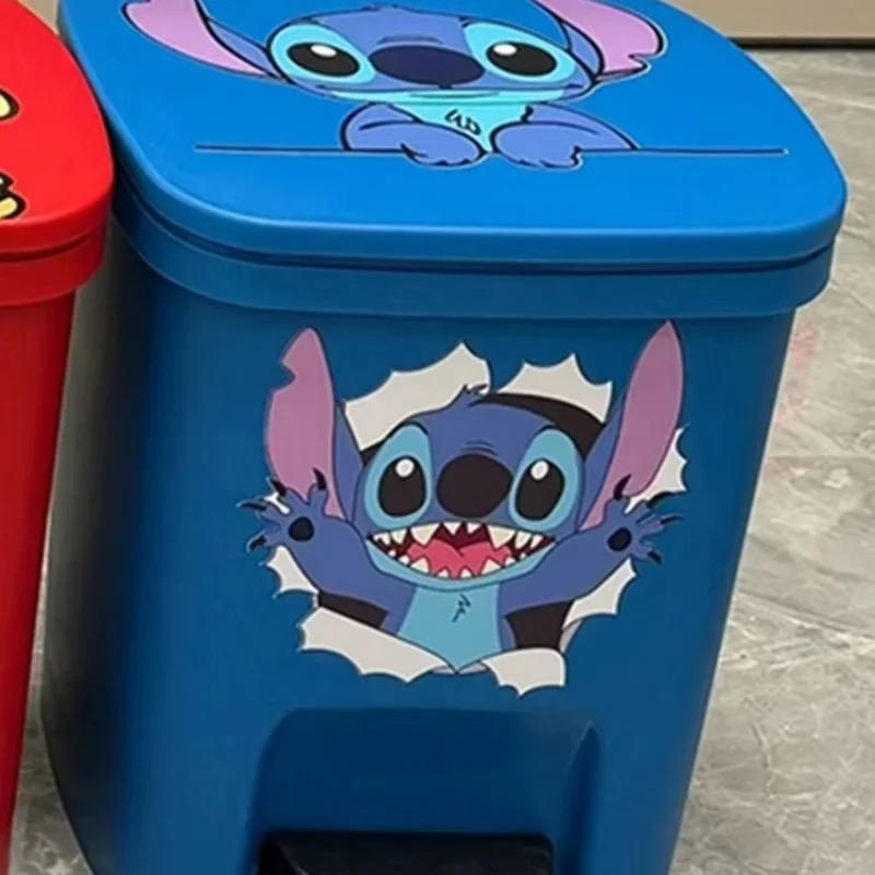 New Disney Lilo And Stitch Trash Can Home Living Room Cartoon Large Capacity Personalized Thickened Foot-Operated Paper Basket