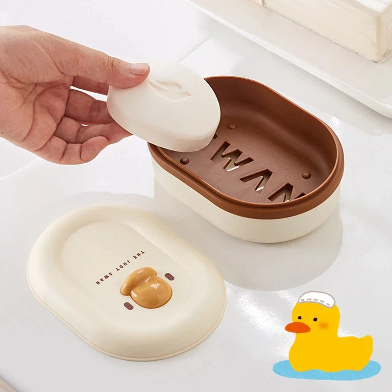 

1pc Portable Bathroom Soap Holder Container Box for Shower Black Covered Travel Soap Dish Double-Layered Storage Wholesale