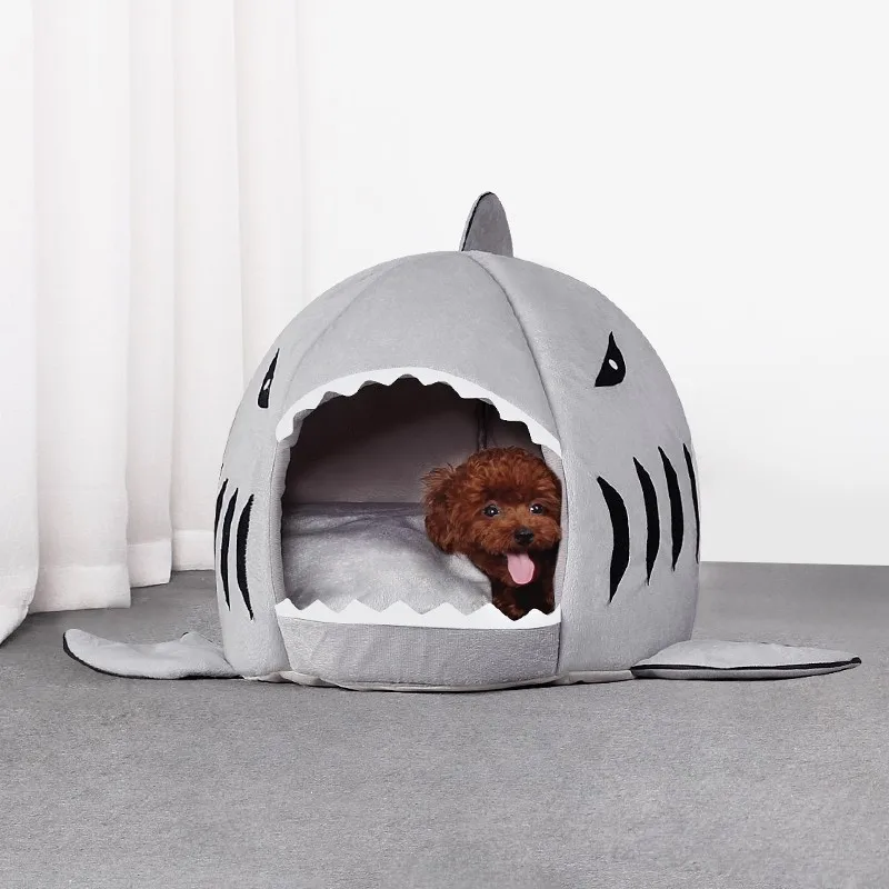 

DUOMASUMI Cute Shark Bed House Sweet Puppy Kitty Hamster Cage Cave Accessories Pet Products Supplies Dog House