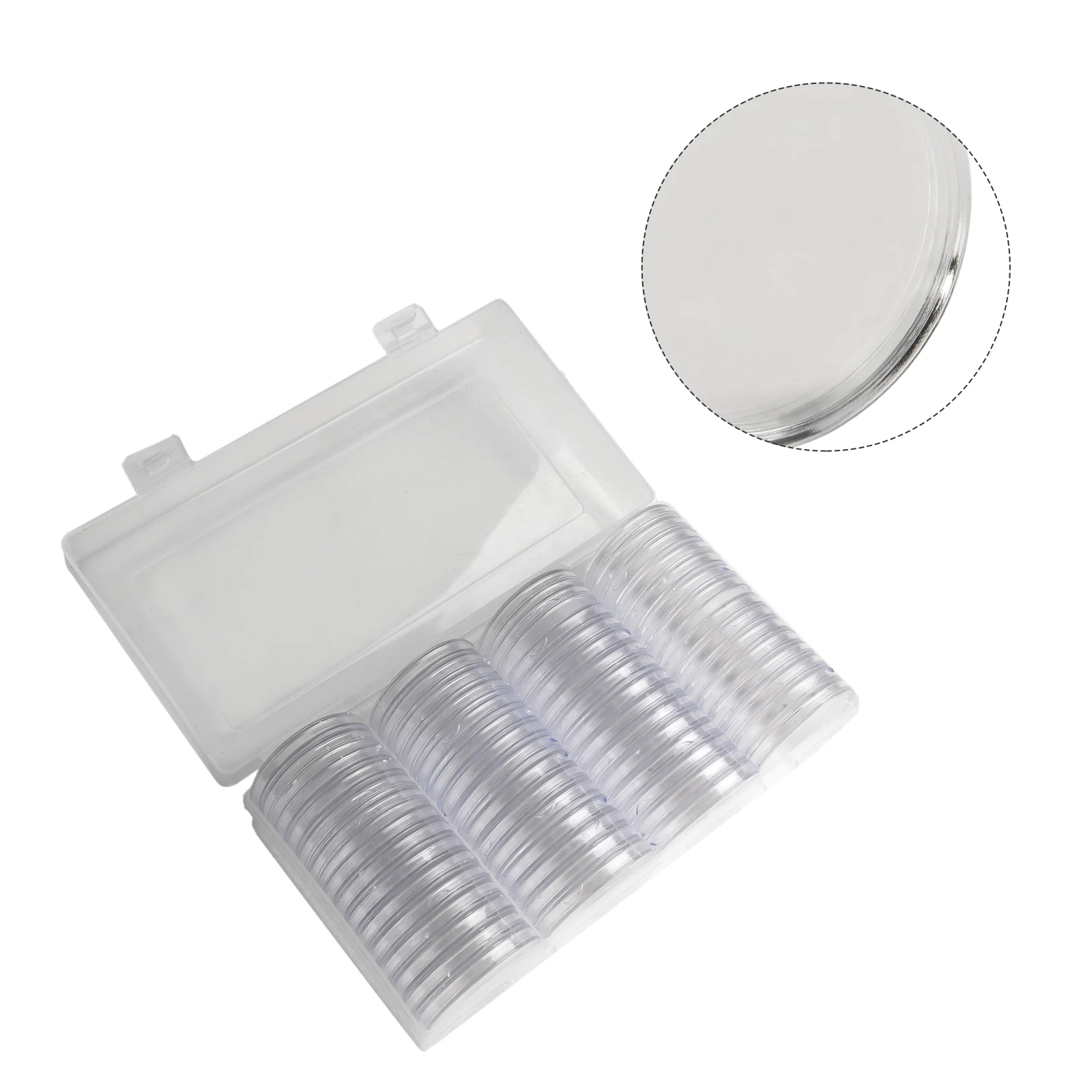 60pcs Clear Coin Capsules With Storage Box For Awards Ceremony Business Gifts Exhibitions Coin Collectors 7.68x3.94x1.9inches