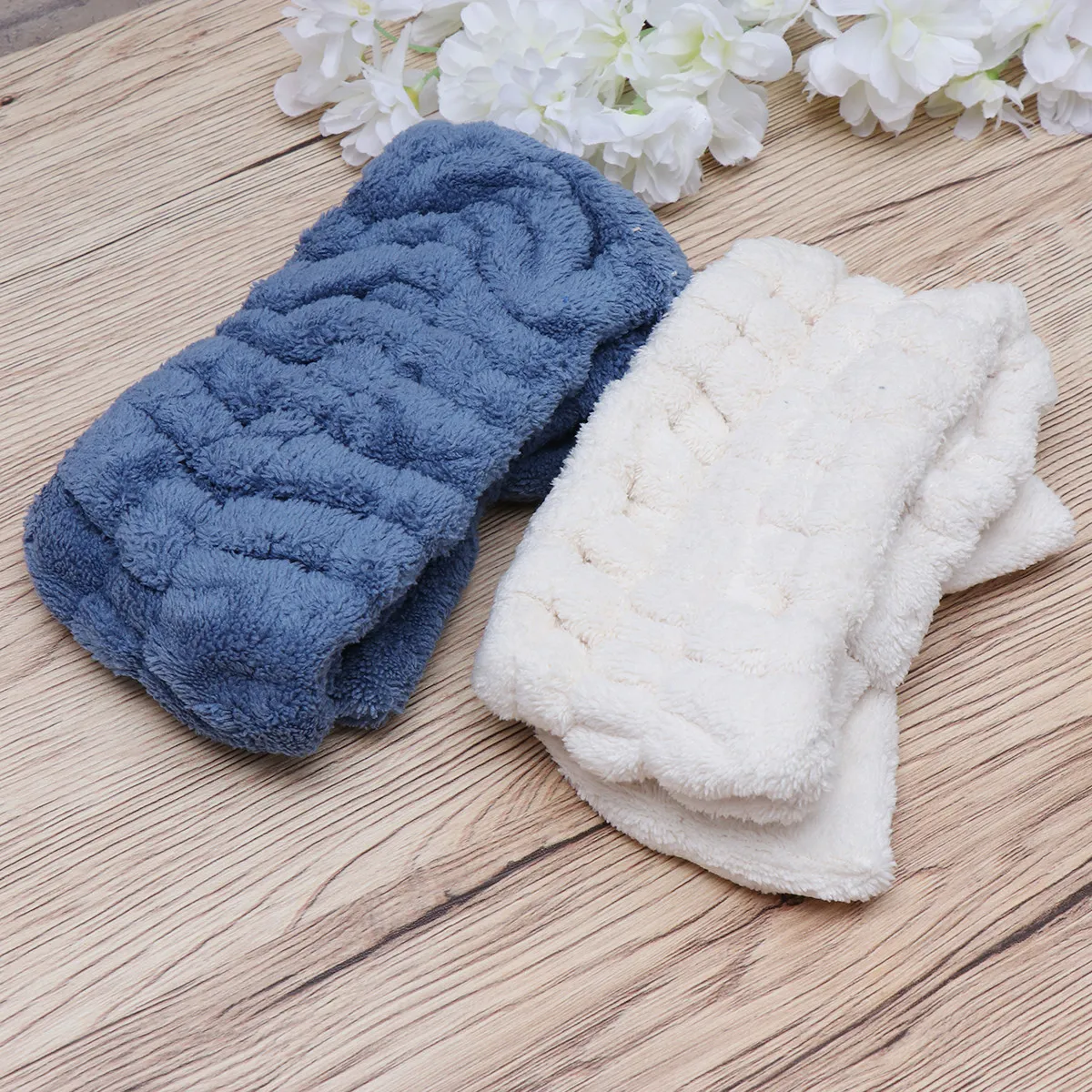 

2Pcs Coral Bow-Knot Headband Set White Blue Hair Band Elastic Skin-Friendly Head Wrap for Women Face Washing Makeup