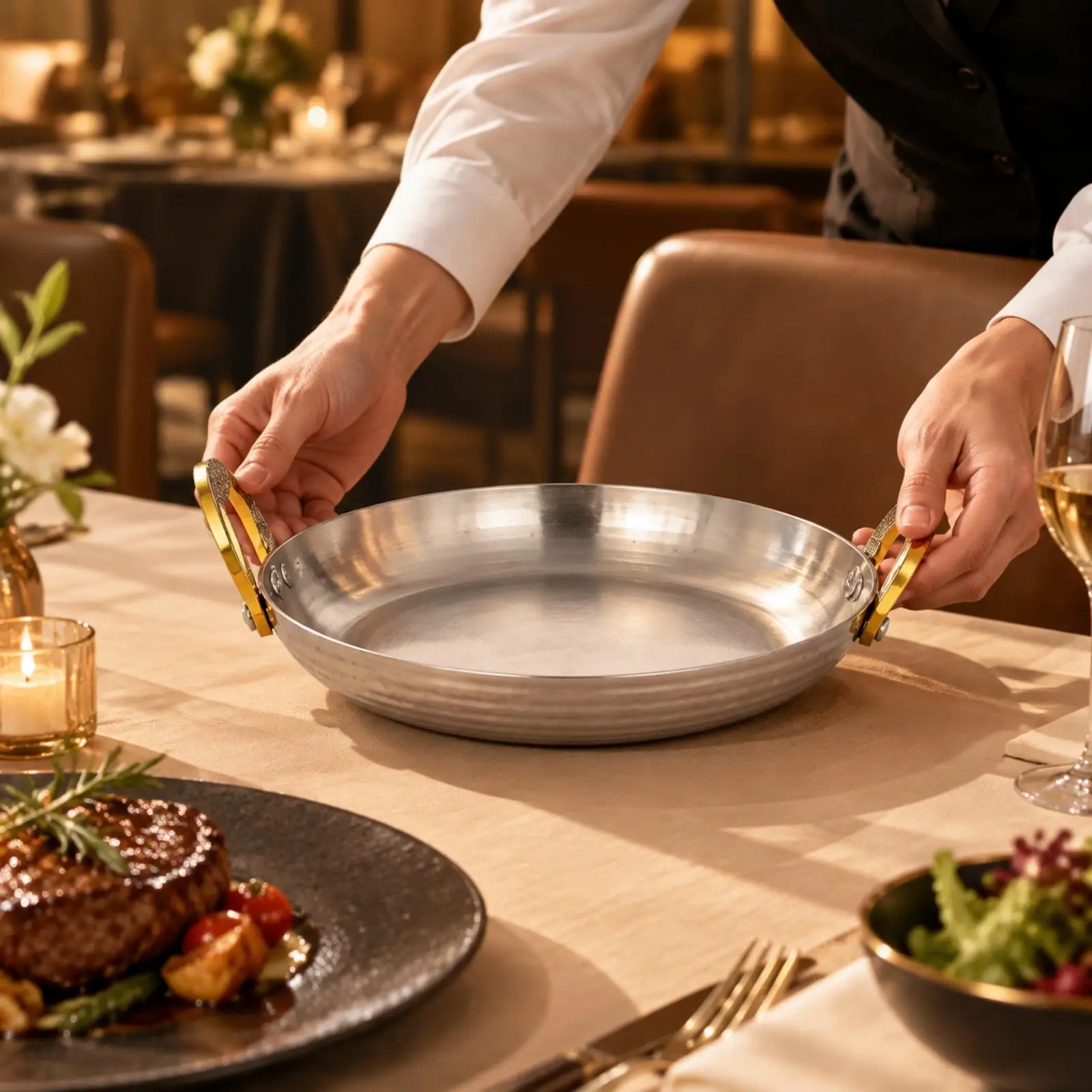 Handled Stainless Steel Serving Bowl for Shared Meals and Casual Entertaining with Refined Coating