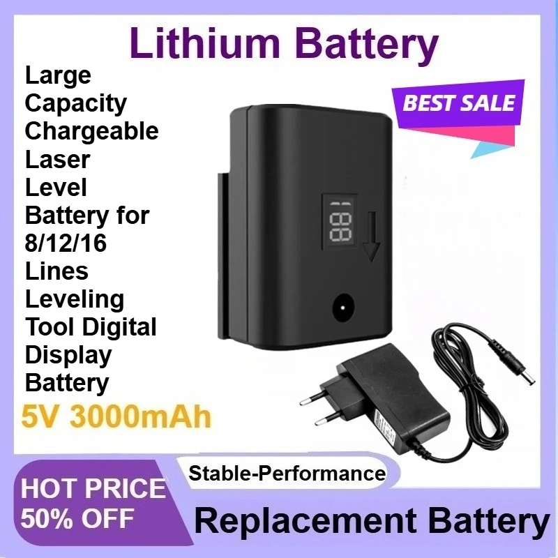 5V 3000mAh Large Capacity Chargeable Laser Level Battery for 8/12/16 Lines Leveling Tool Digital Display Battery