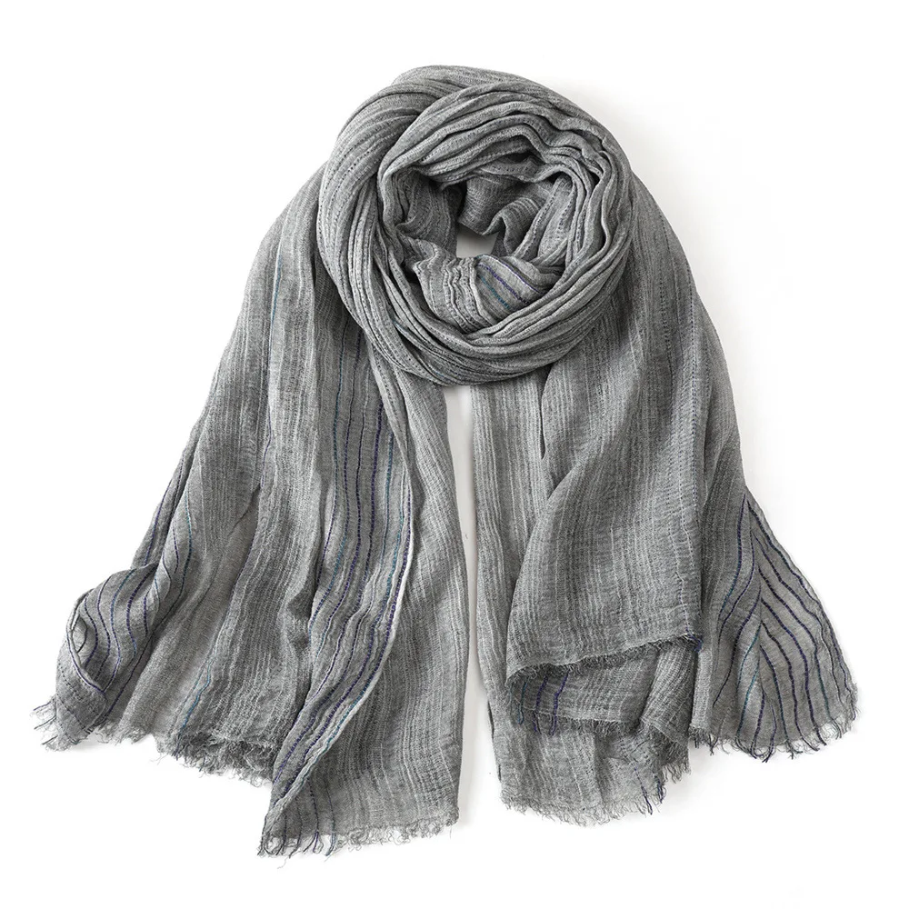 

Autumn Winter Cotton Linen Striped Men Scarves Black Navy Warm Pashmina Male Accessories Casual Short Tassel Bufanda Muffler