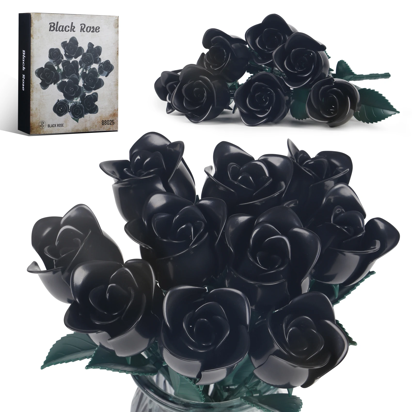 

657PCS Creative Romantic Black Rose Bouquet Artificial Flower Building Blocks Construction Bricks Birthday Gift For Girl Kids