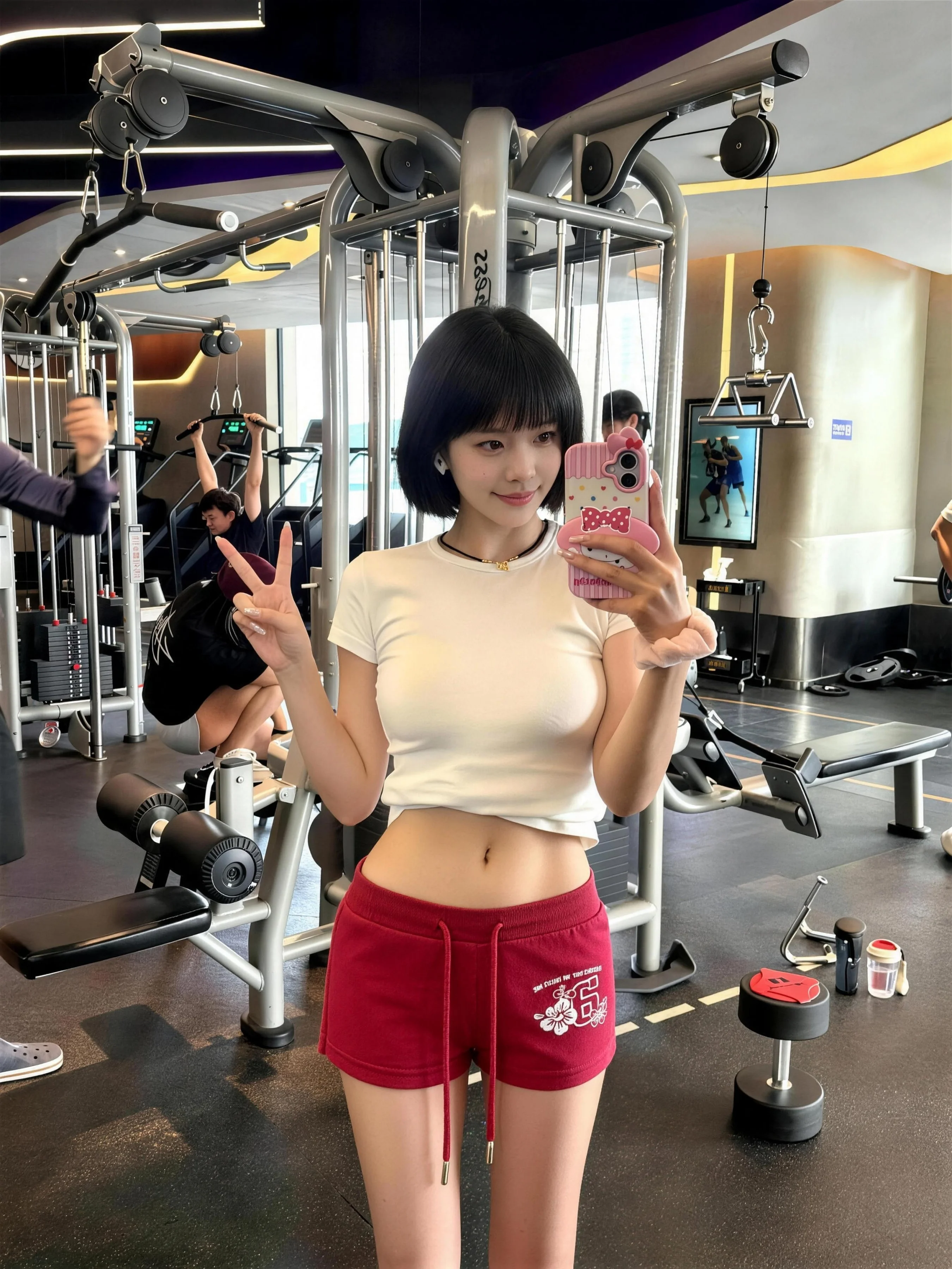 Red Floral Print High Waist A-Line Shorts Women's Summer Sport Fitness Yoga Three-Quarter Length Hot Pants Casual Straight Leg