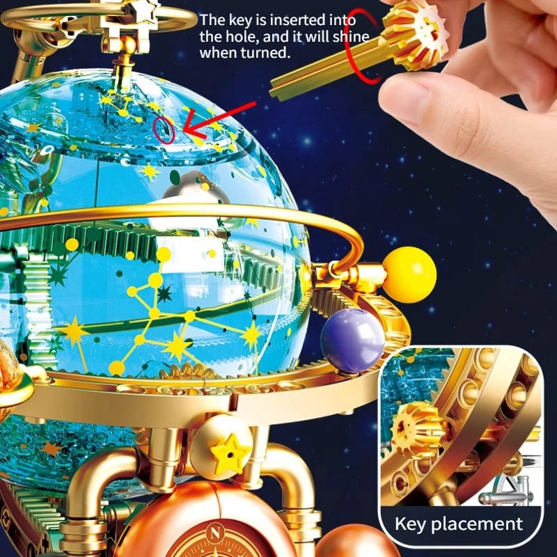 MOC New Retro Rotating Earth Planet Building Blocks Set Globe Wishing Bottle Hourglass With Light DIY Toy Children Birthday Gift