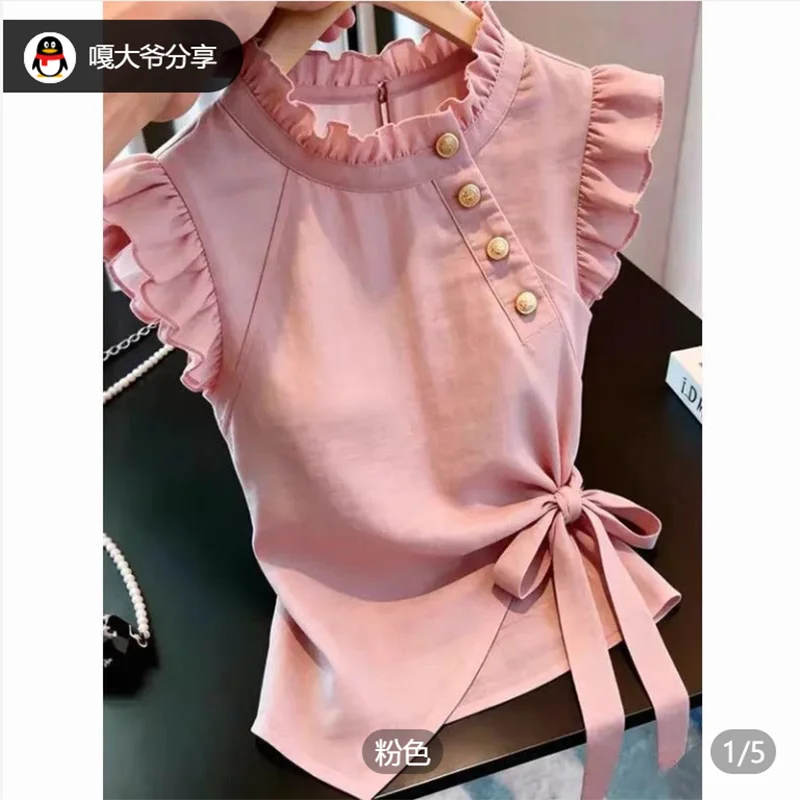 Haut à Manches Courtes Élégant à Bordure en Bois, Mode Féminine Été 2026, Nouveau Style Mature, Mini Chemise Absolument Magnifique