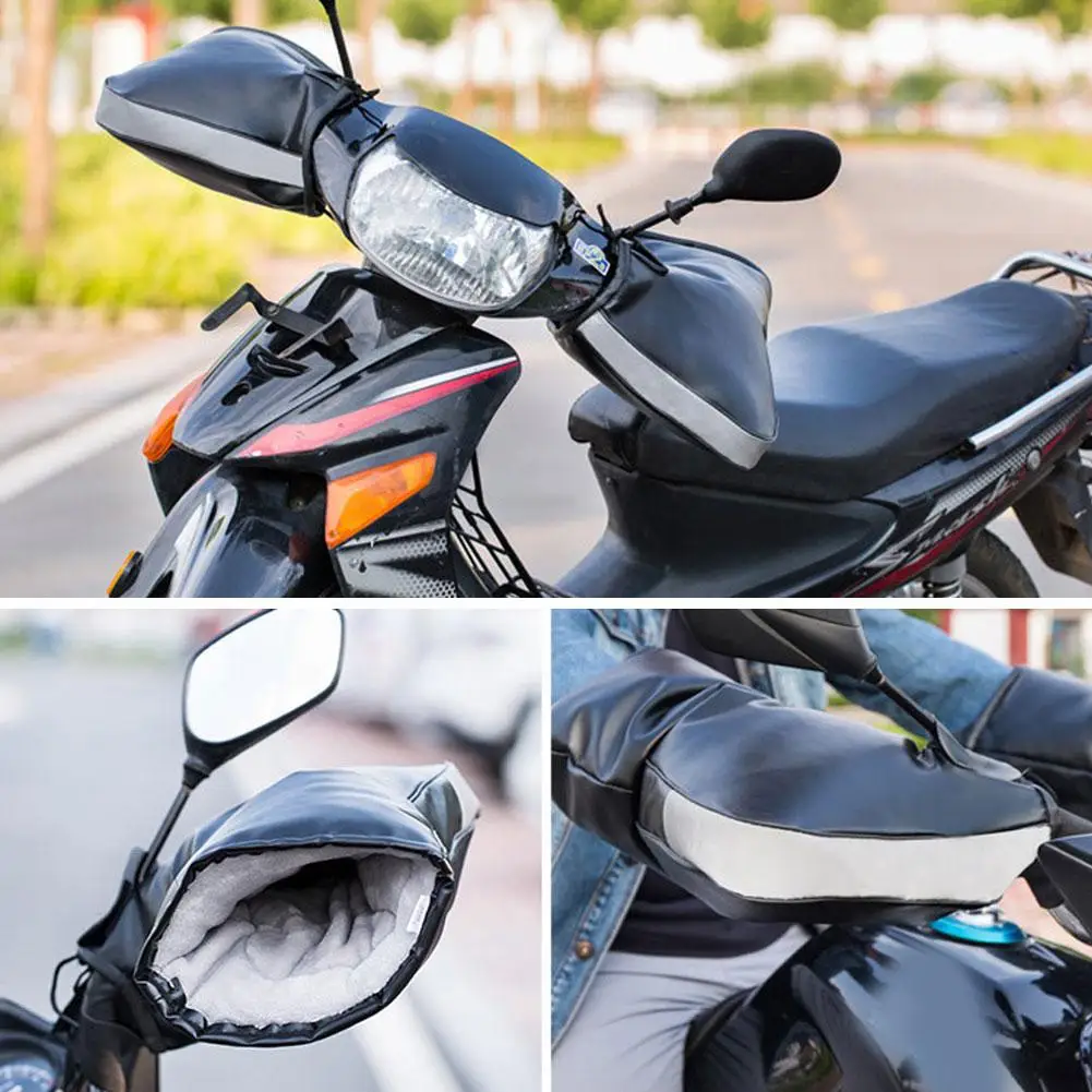 

New Universal Motorcycle Gloves Bike Handle Bar Gloves Scooter 2PCS Warm Leather Winter Protector Handle Bike Pu Windproof B9K1