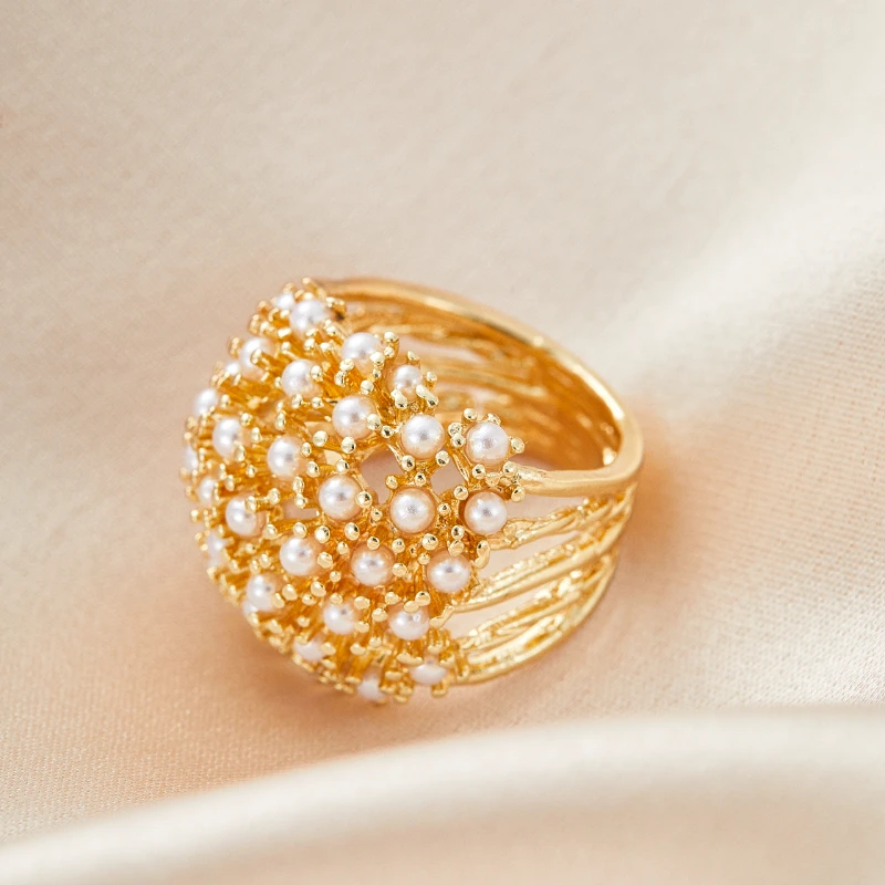 العصرية الجوف الذهبي اللون البطانة خواتم اللؤلؤ للنساء هدية عيد ميلاد اكسسوارات الأزياء والمجوهرات المخصصة #5