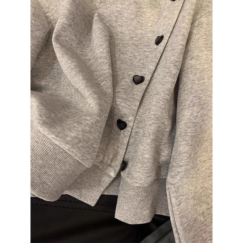 Women's Loose Fit Long Sleeve Sweatshirt Thin round Neck Spring Autumn Open Cardigan Style Comfortable Breathable Cotton Top