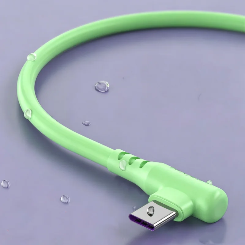 1M 5A L Shape USB A to Type C Fast Charging Cable Soft Silicone Right Angle Gaming Data Cord Pink Purple Red Yellow Multi Color