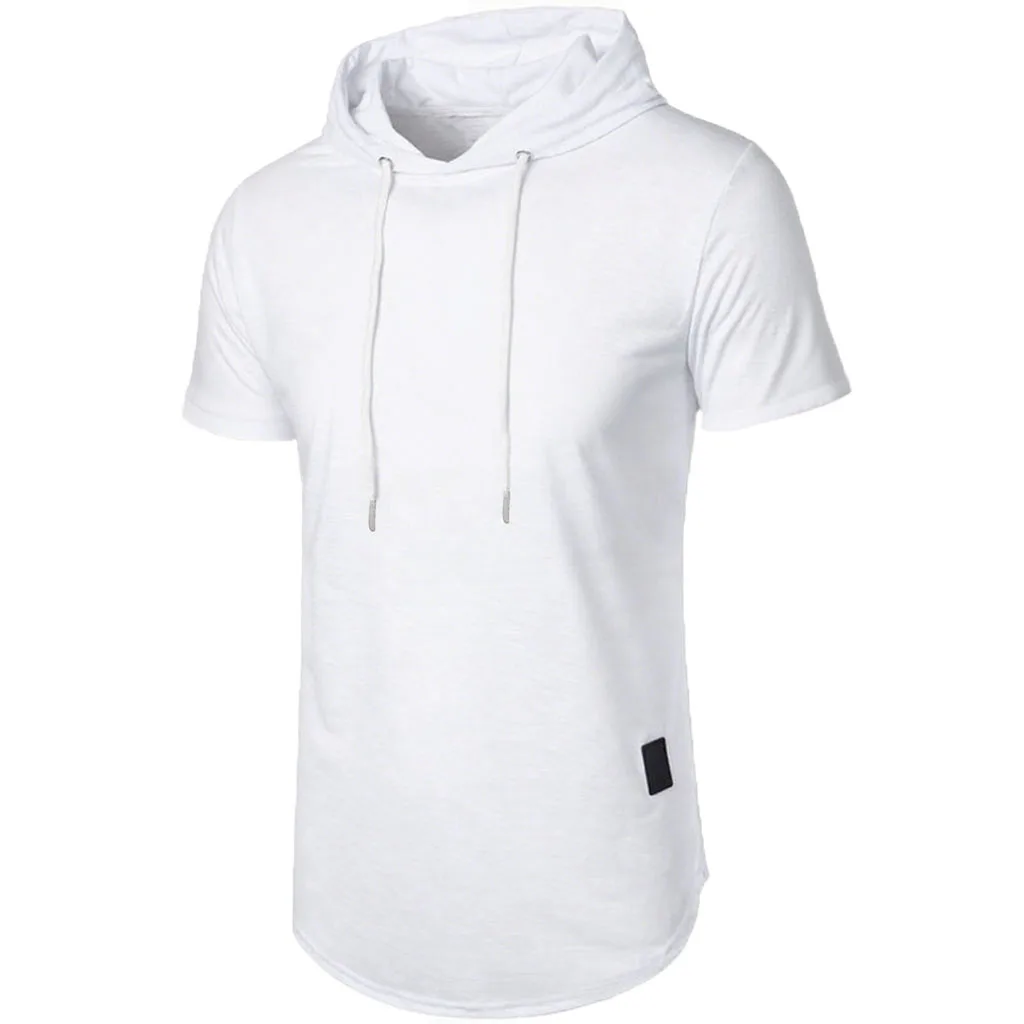 Männer Baumwolle T-shirt Kurzarm Mit Kapuze Einfarbig Slim Fit Männlich Atmungsaktive Sport Tees Leichte Fitness Männlich Casual Tops – Detail 15