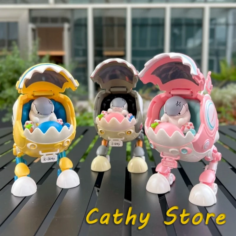 

Подлинные фигурки героев мультфильмов Sharkitty Mech, модель периферийных устройств, модное милое украшение для рабочего стола, игрушки, подарки на день рождения