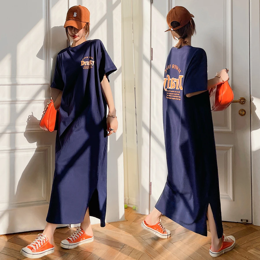 

Summer Cotton Print Maxi Dress Lazy Women's Loose Fit Maternity Dress Short Sleeve Long Dress Comfortable Skin-Friendly Gown