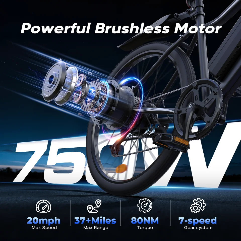 EB3S Electric Bike for Adults, 26" Unisex Commuter E-Bike, 36V15Ah Battery, 20 MPH, 5 Speed Modes Front Suspension Dual Disc Brakes App Control 265 lbs Capacity image 2