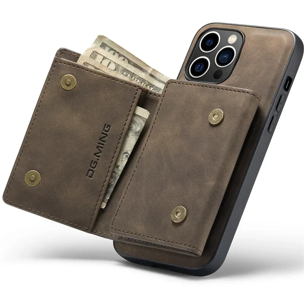 DG.Ming Retro Flip Leather Case For iPhone 17 16 15 14 13 12 11Pro Max XS Max 17e Wallet Magnetic Cover Coque Hoesje Detachable