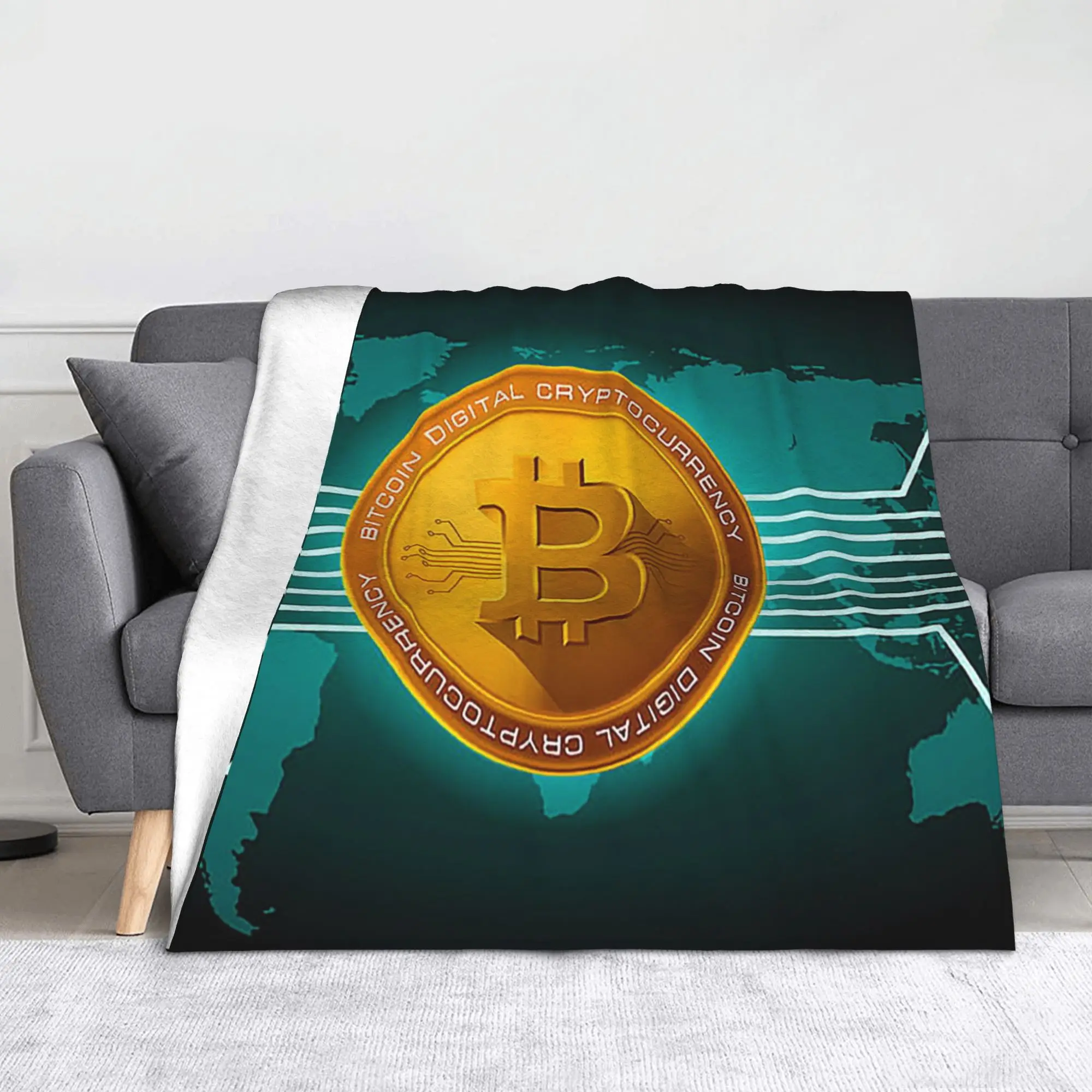 

Bitcoin Blanket Cover Coral Fleece Plush Digital Currency Lightweight Thin Throw Blankets for Car Sofa Couch Bed Rug