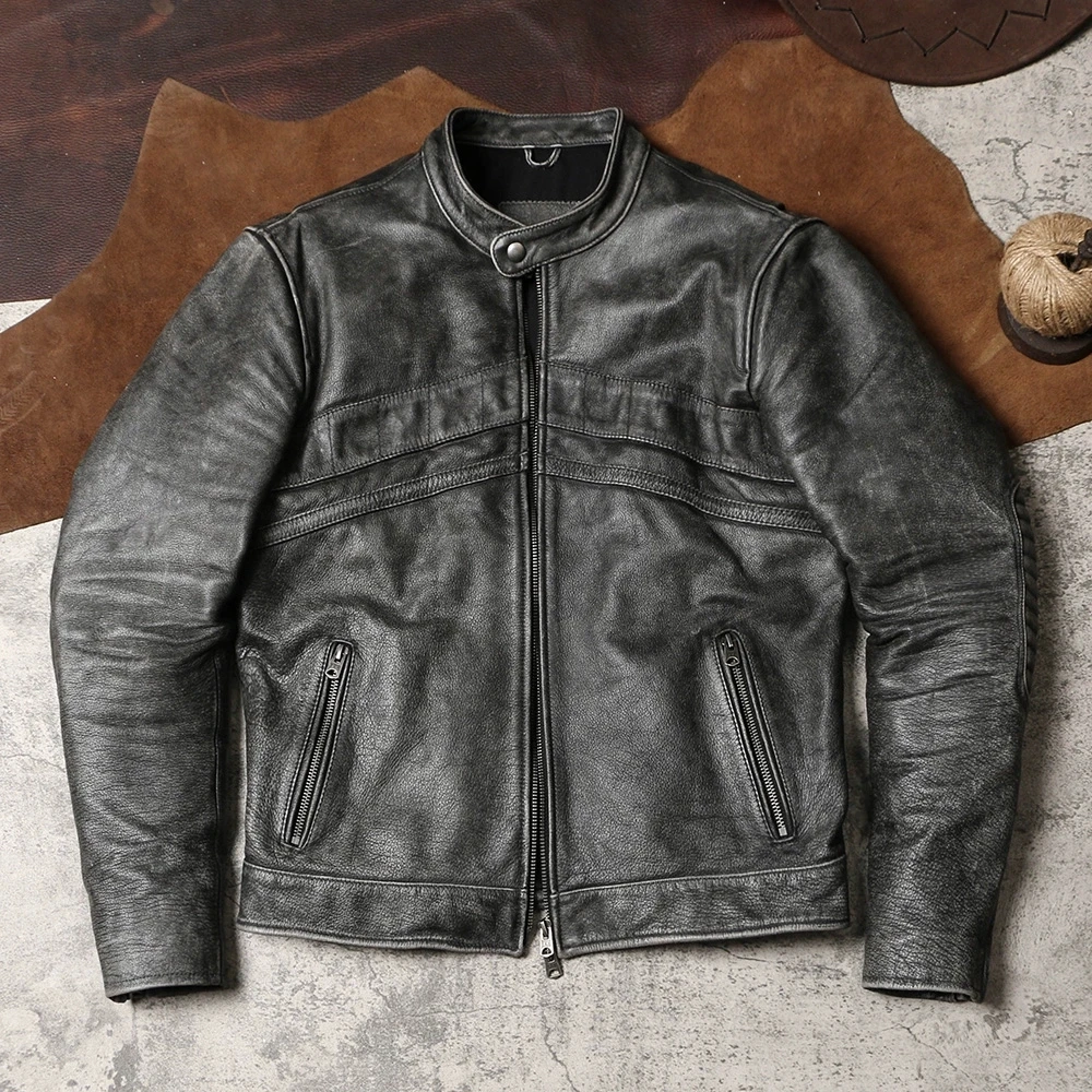 

DSC761 Cidu Super Top Quality Heavy Genuine US Cow Leather Slim Classic Cowhide Stylish Rider Jacket