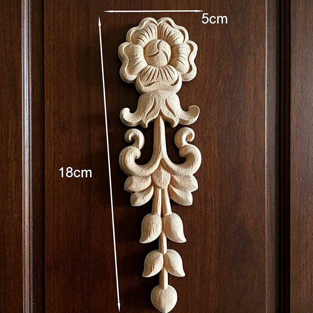 5PCS 18cm Wooden Applique Carving Decal Unpainted Floral Wood Carved Corner Applique Furniture Cabinet Door Frame Home Decor