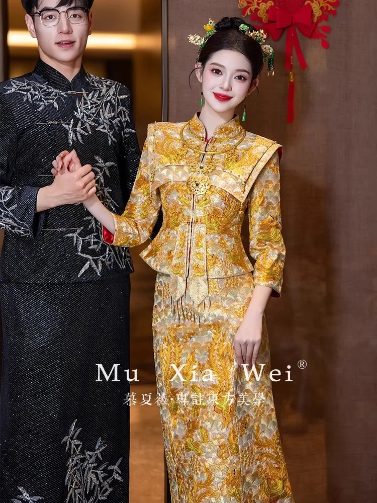 High end Dragon Phoenix Coat Wedding Dress 2025 New Xiuhe Dress Bridal Wedding Dress Toasting costume