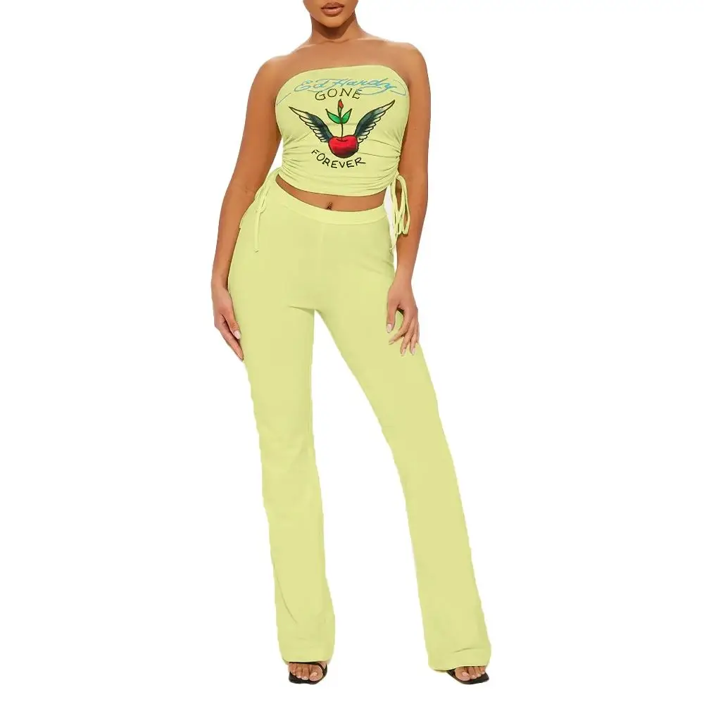 

Mia Muse Select Sets Chic Skinny Fit Summer Print Sleeveless Off Shoulder Natural Waist Full Length Casual Sets For Women