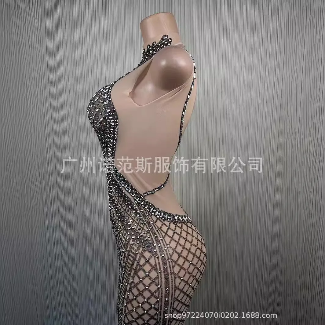 Herfst sprankelende strass mouwloze lange avondjurk elegante print en effen voor damesfeesten met kristallen verfraaide jurken